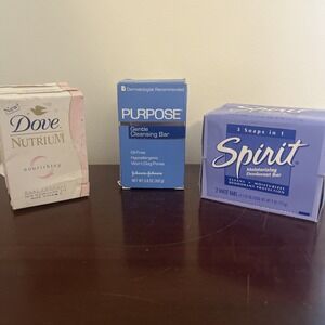 Vintage Bar Soaps Lot Spirit, Dove Nutrium‎ & Purpose-5 Bars Total